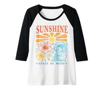 Femme Sunshine State of Mind Tropical Hibiscus Wave Design Beach Manche Raglan