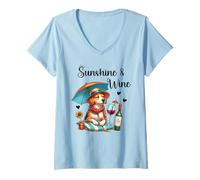 Femme Sunshine & Wine Dog Mom Wine Lover Drinking Summer Beach T-Shirt avec Col en V