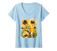 Femme Sunshine Wishes and Honey Bee Kisses Cute Sunflower GNOME T-Shirt avec Col en V