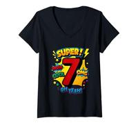 Femme Super 7e Anniversaire de la Bande dessinée Pop Art - Wow Cool OMG Oh Yeah Kids T-Shirt avec Col en V