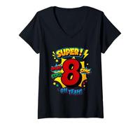 Femme Super 8e Anniversaire Comic Pop Art - Wow Cool OMG Oh Yeah Kids T-Shirt avec Col en V