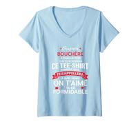 Femme Super Bouchère on t'aime cadeau femme Bouchère T-Shirt avec Col en V