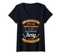 Femme Super maman infirmière sexy humour fête des mères seringue T-Shirt avec Col en V