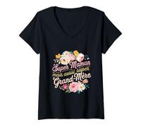 Femme Super Mamie Cadeau Humour Mamans Grands-Mères T-Shirt avec Col en V