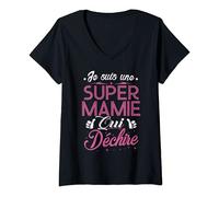 Femme Super Mamie qui Déchire Fete des Grands-Meres Mamie T-Shirt avec Col en V
