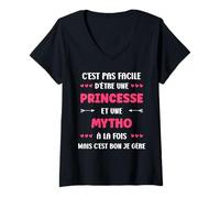 Femme Super Menteuse mignonne Humour fille princesse Mytho T-Shirt avec Col en V