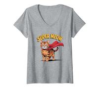 Femme Super Miaou T-Shirt avec Col en V