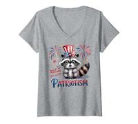 Femme Super RIZZ'EM avec PATRIOTISME Raccoon I Put Tism Dad T-Shirt avec Col en V