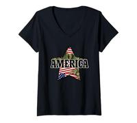 Femme Super Star de l'Amérique T-Shirt avec Col en V