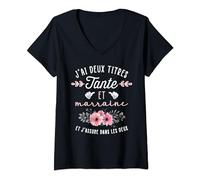Femme Super Tata Humour Cadeau avec Fleurs Tante Tatie Et Marraine T-Shirt avec Col en V