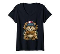 Femme Superbe Castor américain avec Un Look Cool T-Shirt avec Col en V