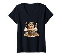 Femme Superbe Chouette en Automne pour Les Livres et Les Amateurs de Saison Confortable T-Shirt avec Col en V