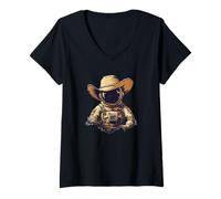 Femme Superbe costume d'astronaute avec chapeau de cowboy pour les amateurs de l'espace T-Shirt avec Col en V