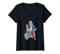 Femme Superbe Costume de Moto d'oncle pour Sam aux Couleurs américaines T-Shirt avec Col en V