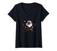 Femme Superbe Costume de Ninja de Noël avec Look Père Noël T-Shirt avec Col en V
