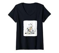 Femme Superbe Costume de Renard de Calligraphie Japonaise pour Les Amateurs de Kitsune T-Shirt avec Col en V