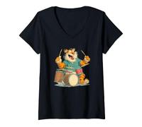 Femme Superbe Costume de Tigre avec Tambour à Bascule T-Shirt avec Col en V