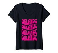 Femme Superbe Design rétro années 60 et 70 Orlando Florida T-Shirt avec Col en V