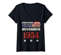 Femme Superbe Drapeau américain Vintage Depuis 1954 Novembre 1954 T-Shirt avec Col en V