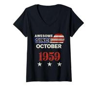 Femme Superbe drapeau américain vintage depuis 1959 octobre 1959 T-Shirt avec Col en V