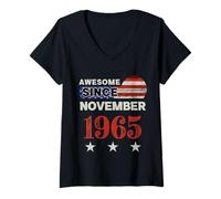 Femme Superbe Drapeau américain Vintage Depuis 1965 Novembre 1965 T-Shirt avec Col en V