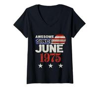 Femme Superbe drapeau américain vintage depuis 1975 juin 1975 T-Shirt avec Col en V