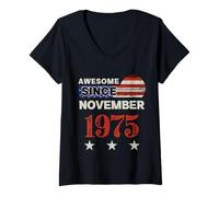 Femme Superbe Drapeau américain Vintage Depuis 1975 Novembre 1975 T-Shirt avec Col en V