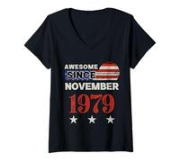 Femme Superbe Drapeau américain Vintage Depuis 1979 Novembre 1979 T-Shirt avec Col en V