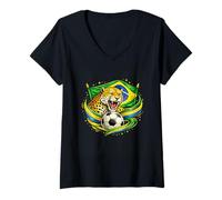 Femme Superbe Drapeau du Brésil, I Love Jaguar, Cadeaux brésiliens 2026 T-Shirt avec Col en V