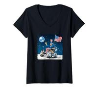 Femme Superbe Illustration Moon View pour Les Amateurs de véhicules et d'espace T-Shirt avec Col en V