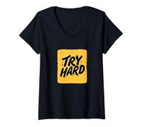 Femme Superbe Look Try Hard Statement T-Shirt avec Col en V