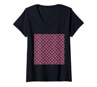 Femme Superbe Motif Abstrait incurvé Rose Gris années 80 T-Shirt avec Col en V