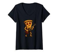 Femme Superbe pizza avec guitare pour un look cool à bascule T-Shirt avec Col en V