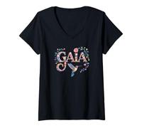 Femme Superbe prénom Gaia personnalisé pour Anniversaire de réunion de Fille T-Shirt avec Col en V