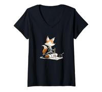 Femme Superbe Renard avec écriture Japonaise pour garçons et Filles T-Shirt avec Col en V