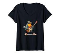Femme Superbe Rouge-Gorge avec Guitare électrique pour garçons et Filles T-Shirt avec Col en V