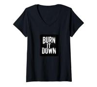 Femme Superbe Tenue de déclaration Burn it Down T-Shirt avec Col en V
