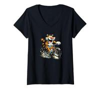 Femme Superbe Tigre avec vélo pour Un Look drôle T-Shirt avec Col en V