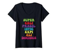 Femme Supercalifragilisticexpialidocious Mot le plus long Rétro Groovy T-Shirt avec Col en V