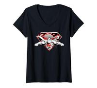 Femme Superman Flying Broken Shield T-Shirt avec Col en V