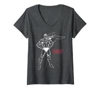 Femme Superman Man Pose de Super-héros Tendance DC Comics T-Shirt avec Col en V