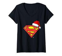 Femme Superman S-Shield Chirstmas Santa Hat T-Shirt avec Col en V