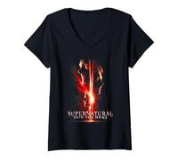 Femme Supernatural Sam Dean Castiel Red Portal T-Shirt avec Col en V