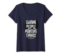 Femme Supernatural Sam Dean Silhouette Saving People T-Shirt avec Col en V