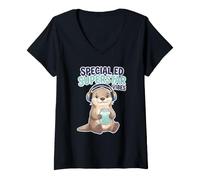 Femme Superstar Vibes Education Otter a Besoin des Enseignants T-Shirt avec Col en V