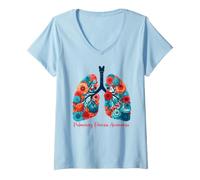Femme Support de Guerrier PF pour Sensibilisation à la fibrose pulmonaire T-Shirt avec Col en V