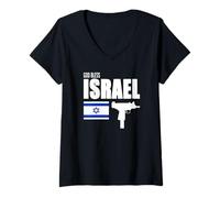 Femme Support Israël, Drapeau israélien, God Bless Israël, Israël Uzi T-Shirt avec Col en V