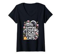 Femme Support Local Street Cats Refuge Protection Des Animaux Amis T-Shirt avec Col en V