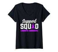 Femme Support Squad Ruban de sensibilisation à la démence et à la maladie d'Alzheimer Violet T-Shirt avec Col en V