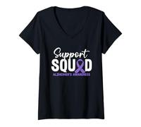 Femme Support Squad Ruban de Sensibilisation à la maladie d'Alzheimer Violet T-Shirt avec Col en V